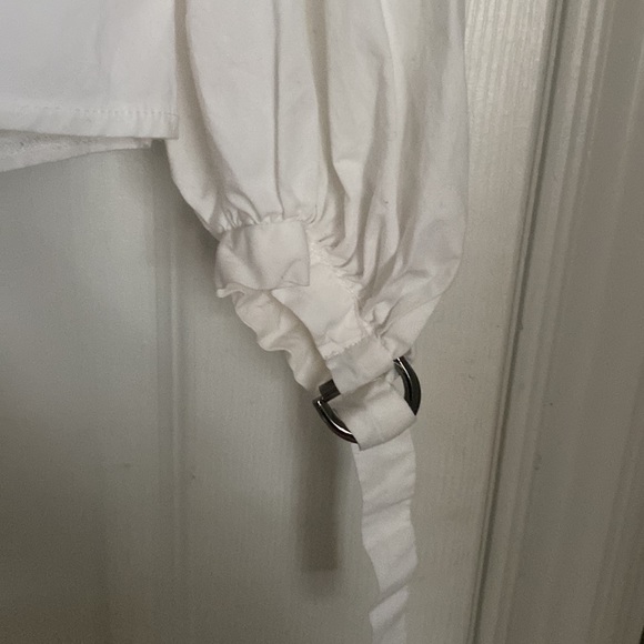 Zara White Blouse Puff Sleeve Top with Choker Neck - Picture 7 of 8